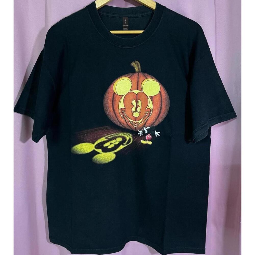 Mickey Mouse Pumpkin Tee Black Cotton T Shirt With Multi Coloured Graphics